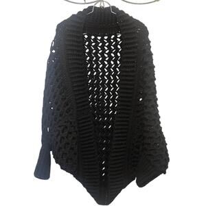 Handmade Crochet Open Knit Cardigan Sweater One Size Black
